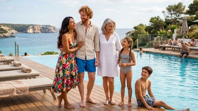 Casting parejas y familias con hombres, mujeres y niños y niñas para publicidad en redes sociales de hotel en Menorca